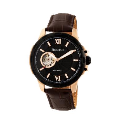 Heritor Automatic Bonavento Semi-Skeleton Leather-Band Watch - Rose Gold/Black