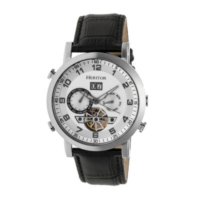 Heritor Automatic Edmond Leather-Band Watch w/Date - Silver