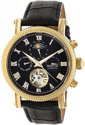 Heritor Automatic Winston Semi-Skeleton Leather-Band Watch - Gold/Black