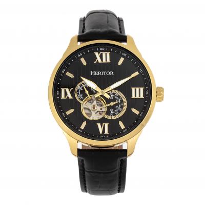 Heritor Automatic Harding Semi-Skeleton Leather-Band Watch - Gold/Black