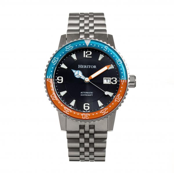 Heritor Automatic Dominic Bracelet Watch w/Date - Light Blue&Orange/Black
