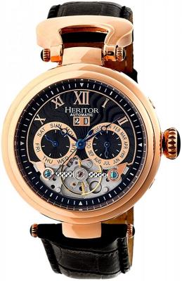 Heritor Automatic Ganzi Semi-Skeleton Leather-Band Watch - Rose Gold/Black