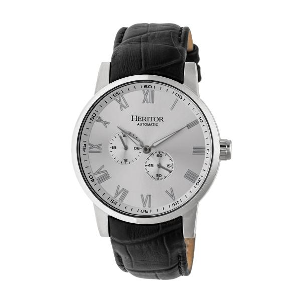 Heritor Automatic Romulus Leather-Band Watch - Silver