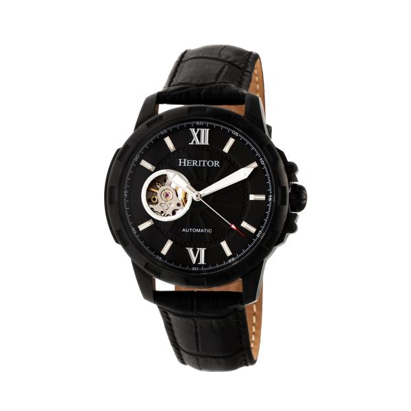 Heritor Automatic Bonavento Semi-Skeleton Leather-Band Watch - Black