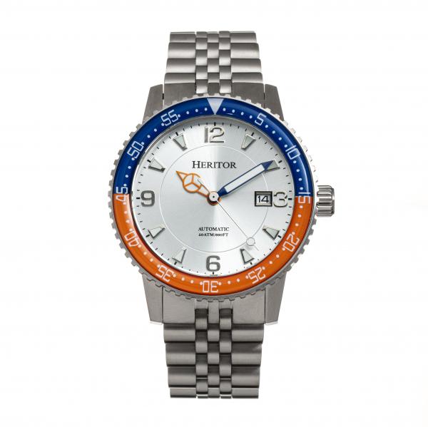 Heritor Automatic Dominic Bracelet Watch w/Date - Blue&Orange/Silver