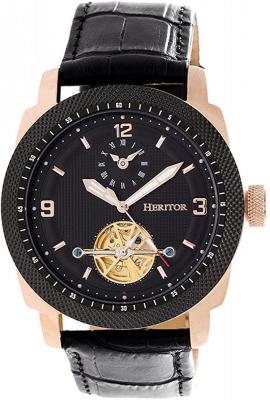 Heritor Automatic Helmsley Semi-Skeleton Leather-Band Watch - Rose Gold/White