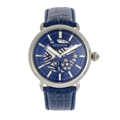 Heritor Automatic Mattias Leather-Band Watch w/Date - Silver/Blue
