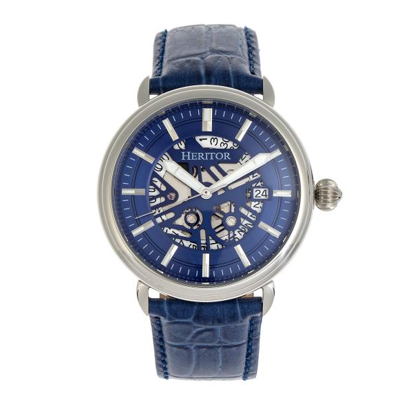 Heritor Automatic Mattias Leather-Band Watch w/Date - Silver/Blue 