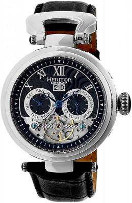 Heritor Automatic Ganzi Semi-Skeleton Leather-Band Watch - Silver/Black