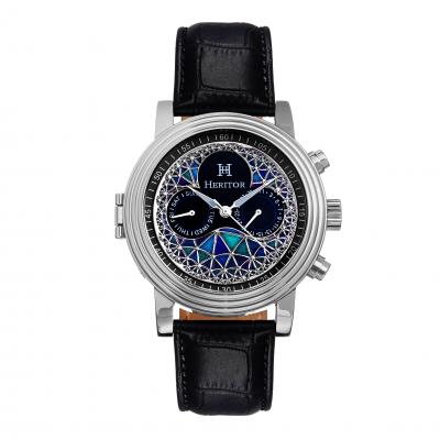 Heritor Automatic Legacy Leather-Band Watch w/Day/Date - Silver/Black