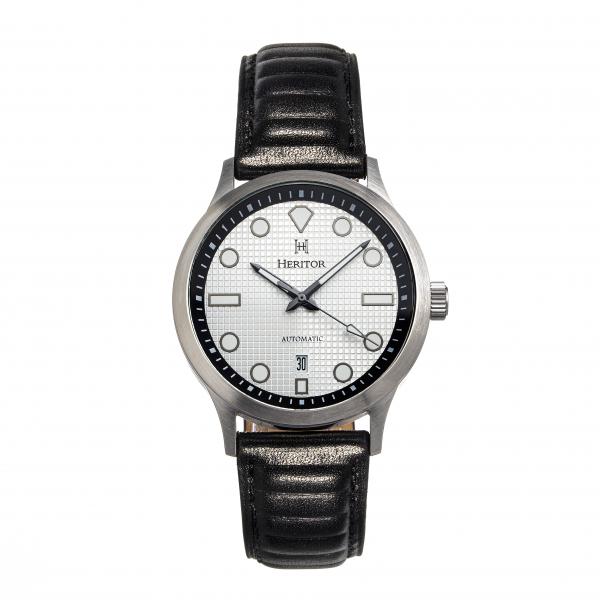 Heritor Automatic Bradford Leather-Band Watch w/Date - Silver & Black