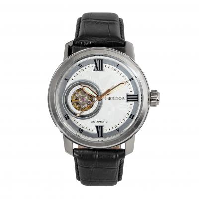 Heritor Automatic Maxim Semi-Skeleton Leather-Band Watch - Silver
