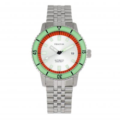 Heritor Automatic Edgard Bracelet Diver's Watch w/Date - Mint/Silver