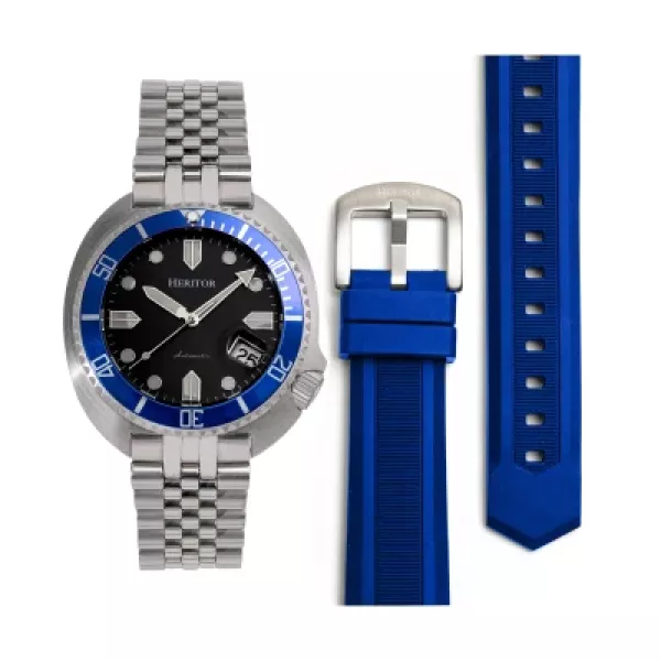 Heritor Automatic Matador Box Set with Interchangable Bands and Date Display - Blue/Silver