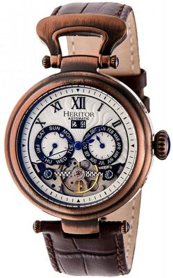 Heritor Automatic Ganzi Semi-Skeleton Leather-Band Watch - Rose Gold