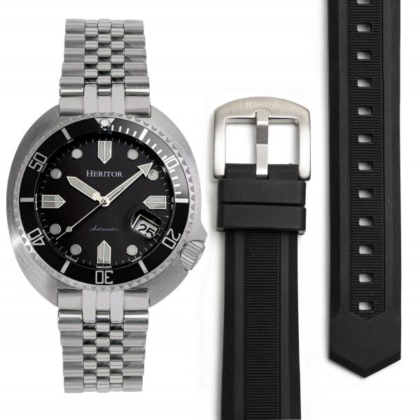 Heritor Automatic Matador Box Set with Interchangable Bands and Date Display - Black/Silver