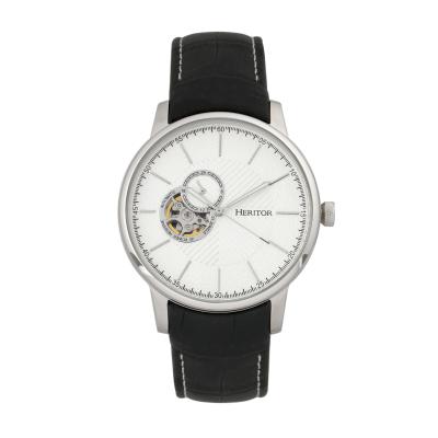 Heritor Automatic Landon Semi-Skeleton Leather-Band Watch - Silver