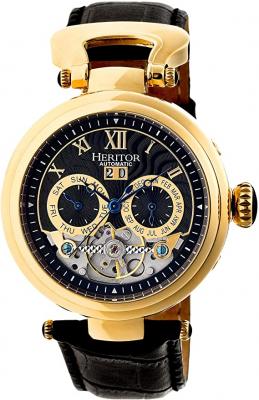 Heritor Automatic Ganzi Semi-Skeleton Leather-Band Watch - Gold/Black