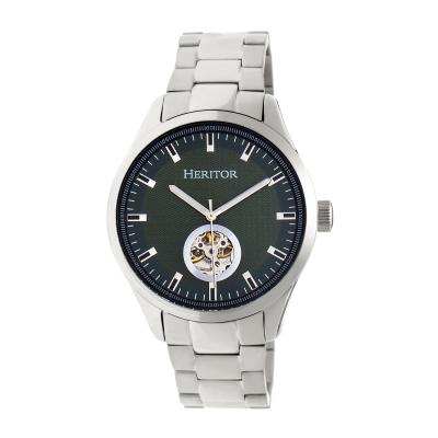 Heritor Automatic Crew Semi-Skeleton Bracelet Watch - Silver/Olive