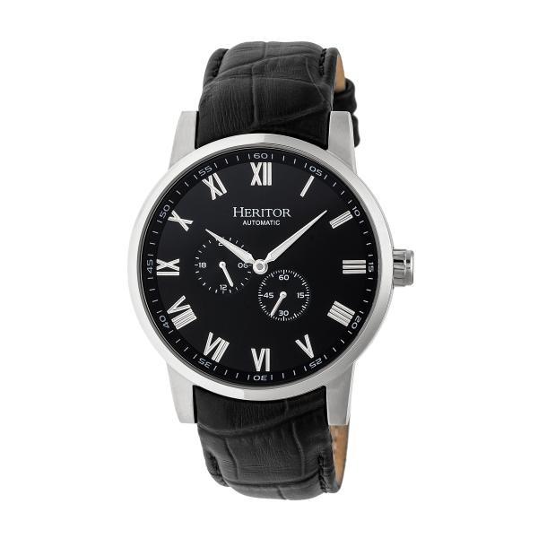 Heritor Automatic Romulus Leather-Band Watch - Silver/Black