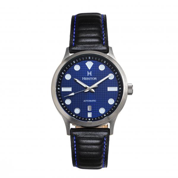 Heritor Automatic Bradford Leather-Band Watch w/Date - Blue & Black