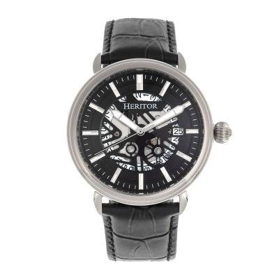 Heritor Automatic Mattias Leather-Band Watch w/Date - Silver/Black