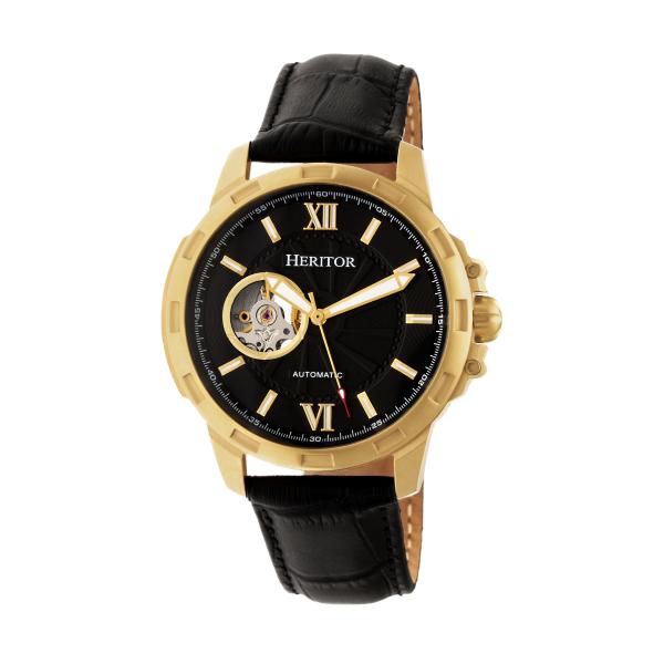 Heritor Automatic Bonavento Semi-Skeleton Leather-Band Watch - Gold/Black