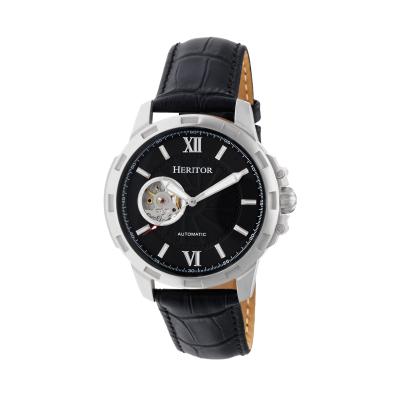 Heritor Automatic Bonavento Semi-Skeleton Leather-Band Watch - Silver/Black