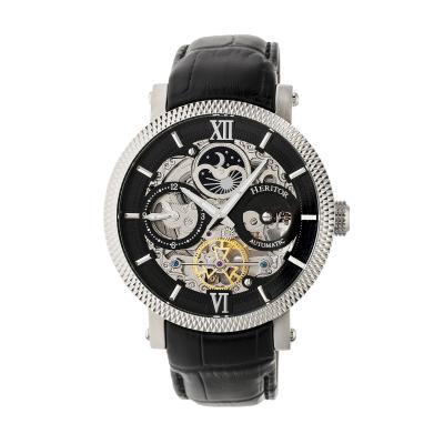 Heritor Automatic Aries Skeleton Leather-Band Watch -Black