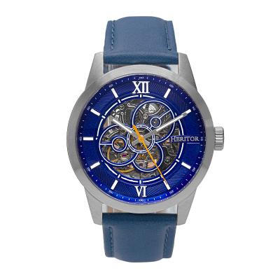 Heritor Automatic Jonas Leather-Band Skeleton Watch - Silver/Blue